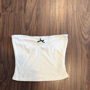 Princess Polly White Strapless Crop Top with Black Bow